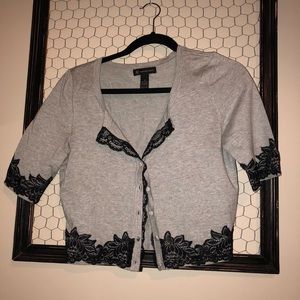 INC Gray Sweater with Black Lace